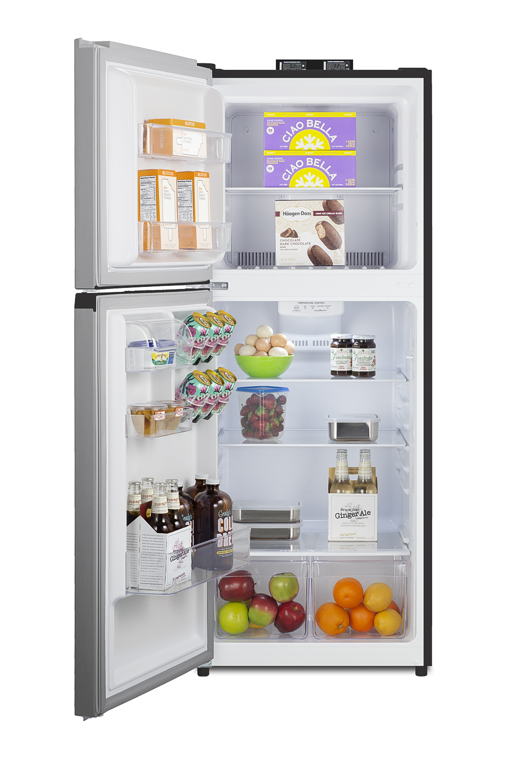 10.1 cu.ft. break room refrigerator-freezer with NIST calibrated alarm/thermometers, frost-free operation in a stainless steel look
